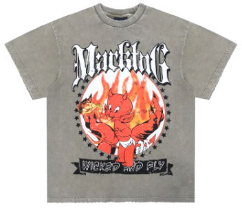 Red Imp flame print shirt