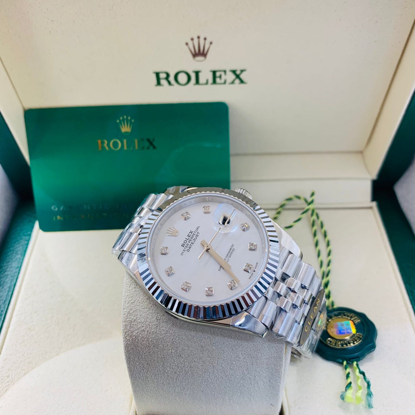 ROLEX DATEJUST PEARL DIAL STAINLESS STEEL WATCH