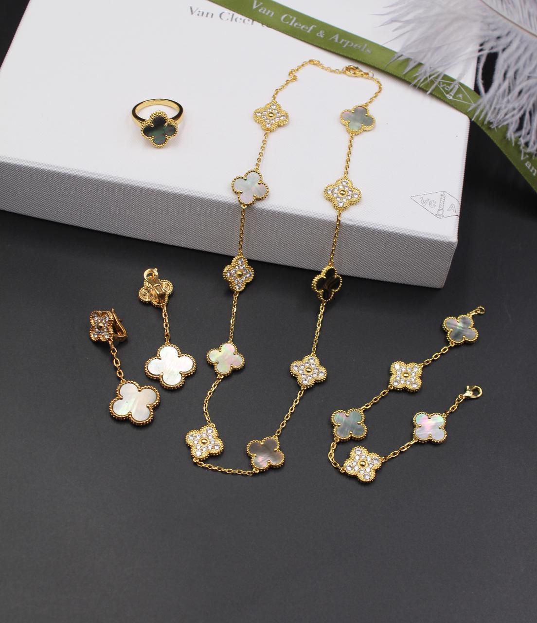 VCA Necklace with Bracelet and Earrings, Ring