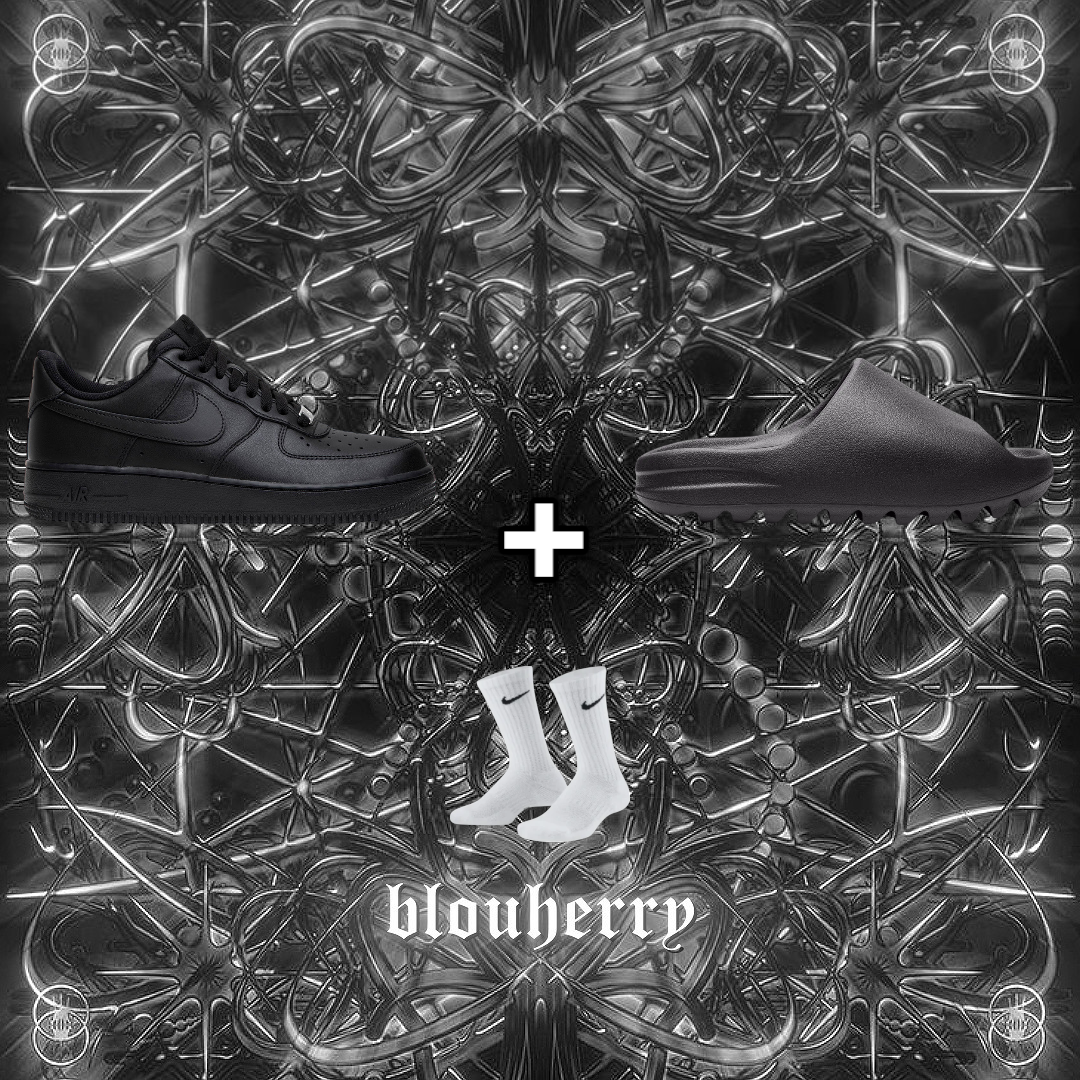 Slides Combo All Black White socks