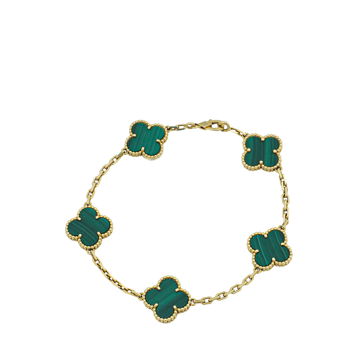 VAN CLEEF & ARPELS WOMENS VINTAGE ALHAMBRA BRACELET, 5 MOTIFS MALACHITE