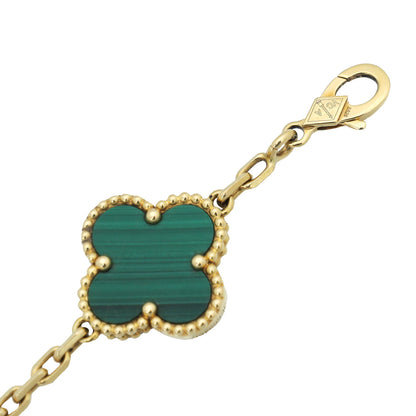 VAN CLEEF & ARPELS WOMENS VINTAGE ALHAMBRA BRACELET, 5 MOTIFS MALACHITE