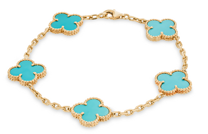 Van Cleef & Arpels Turquoise Vintage Alhambra 5 Motif Bracelet VCARA4200