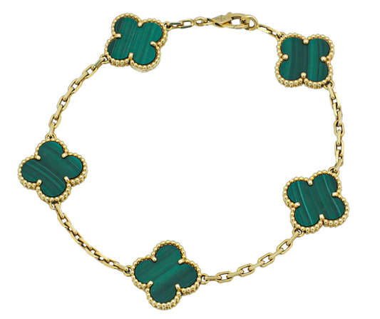 VAN CLEEF & ARPELS WOMENS VINTAGE ALHAMBRA BRACELET, 5 MOTIFS MALACHITE