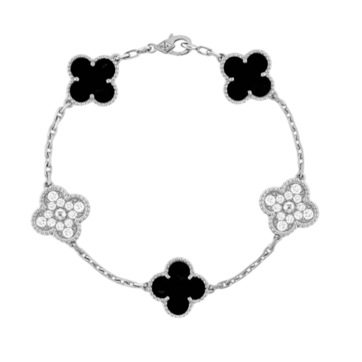 VCA Vintage Alhambra bracelet, 5 motifs, rhodium plated onyx, round diamonds